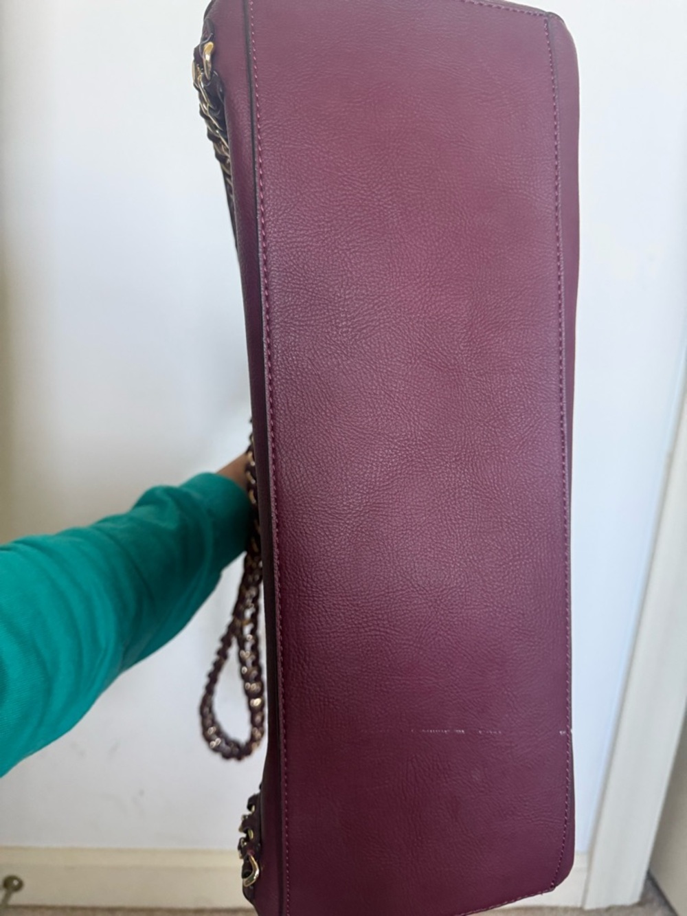 Andrew Marc New York Burgundy Leather Tote Chain Strap Shoulder Bag Large - Picture 8 of 10